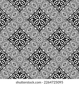 Vector geometric seamless pattern. Minimal ornamental background with abstract shapes. Black and white texture. Simple abstract ornament background. Dark repeat design for decor, fabric, cloth.