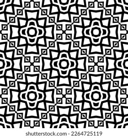 Vector geometric seamless pattern. Minimal ornamental background with abstract shapes. Black and white texture. Simple abstract ornament background. Dark repeat design for decor, fabric, cloth.
