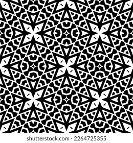 Vector geometric seamless pattern. Minimal ornamental background with abstract shapes. Black and white texture. Simple abstract ornament background. Dark repeat design for decor, fabric, cloth.