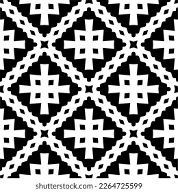 Vector geometric seamless pattern. Minimal ornamental background with abstract shapes. Black and white texture. Simple abstract ornament background. Dark repeat design for decor, fabric, cloth.