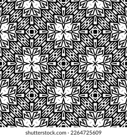 Vector geometric seamless pattern. Minimal ornamental background with abstract shapes. Black and white texture. Simple abstract ornament background. Dark repeat design for decor, fabric, cloth.