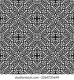 Vector geometric seamless pattern. Minimal ornamental background with abstract shapes. Black and white texture. Simple abstract ornament background. Dark repeat design for decor, fabric, cloth.