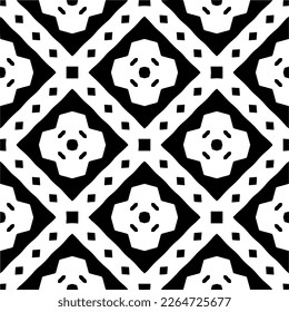 Vector geometric seamless pattern. Minimal ornamental background with abstract shapes. Black and white texture. Simple abstract ornament background. Dark repeat design for decor, fabric, cloth.