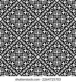 Vector geometric seamless pattern. Minimal ornamental background with abstract shapes. Black and white texture. Simple abstract ornament background. Dark repeat design for decor, fabric, cloth.