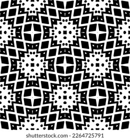 Vector geometric seamless pattern. Minimal ornamental background with abstract shapes. Black and white texture. Simple abstract ornament background. Dark repeat design for decor, fabric, cloth.