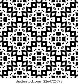 Vector geometric seamless pattern. Minimal ornamental background with abstract shapes. Black and white texture. Simple abstract ornament background. Dark repeat design for decor, fabric, cloth.