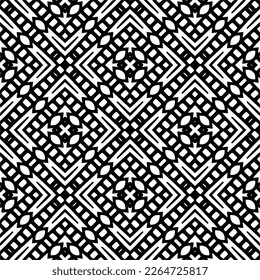 Vector geometric seamless pattern. Minimal ornamental background with abstract shapes. Black and white texture. Simple abstract ornament background. Dark repeat design for decor, fabric, cloth.