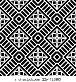 Vector geometric seamless pattern. Minimal ornamental background with abstract shapes. Black and white texture. Simple abstract ornament background. Dark repeat design for decor, fabric, cloth.