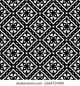Vector geometric seamless pattern. Minimal ornamental background with abstract shapes. Black and white texture. Simple abstract ornament background. Dark repeat design for decor, fabric, cloth.