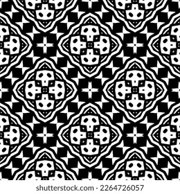 Vector geometric seamless pattern. Minimal ornamental background with abstract shapes. Black and white texture. Simple abstract ornament background. Dark repeat design for decor, fabric, cloth.