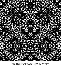 Vector geometric seamless pattern. Minimal ornamental background with abstract shapes. Black and white texture. Simple abstract ornament background. Dark repeat design for decor, fabric, cloth.