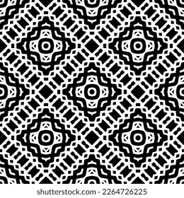 Vector geometric seamless pattern. Minimal ornamental background with abstract shapes. Black and white texture. Simple abstract ornament background. Dark repeat design for decor, fabric, cloth.