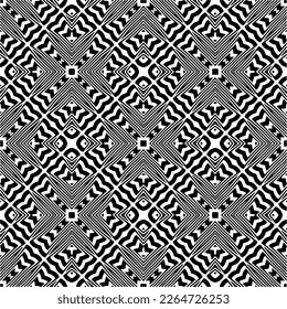 Vector geometric seamless pattern. Minimal ornamental background with abstract shapes. Black and white texture. Simple abstract ornament background. Dark repeat design for decor, fabric, cloth.