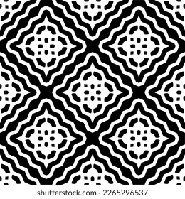 Vector geometric seamless pattern. Minimal ornamental background with abstract shapes. Black and white texture. Simple abstract ornament background. Dark repeat design for decor, fabric, cloth.