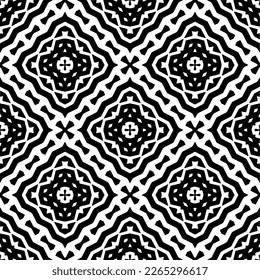 Vector geometric seamless pattern. Minimal ornamental background with abstract shapes. Black and white texture. Simple abstract ornament background. Dark repeat design for decor, fabric, cloth.