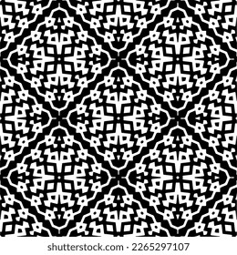 Vector geometric seamless pattern. Minimal ornamental background with abstract shapes. Black and white texture. Simple abstract ornament background. Dark repeat design for decor, fabric, cloth.