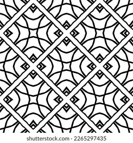 Vector geometric seamless pattern. Minimal ornamental background with abstract shapes. Black and white texture. Simple abstract ornament background. Dark repeat design for decor, fabric, cloth.