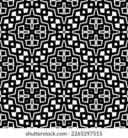 Vector geometric seamless pattern. Minimal ornamental background with abstract shapes. Black and white texture. Simple abstract ornament background. Dark repeat design for decor, fabric, cloth.