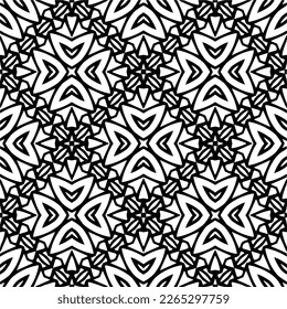 Vector geometric seamless pattern. Minimal ornamental background with abstract shapes. Black and white texture. Simple abstract ornament background. Dark repeat design for decor, fabric, cloth.