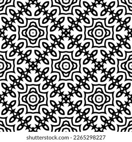 Vector geometric seamless pattern. Minimal ornamental background with abstract shapes. Black and white texture. Simple abstract ornament background. Dark repeat design for decor, fabric, cloth.