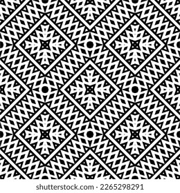 Vector geometric seamless pattern. Minimal ornamental background with abstract shapes. Black and white texture. Simple abstract ornament background. Dark repeat design for decor, fabric, cloth.