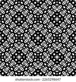 Vector geometric seamless pattern. Minimal ornamental background with abstract shapes. Black and white texture. Simple abstract ornament background. Dark repeat design for decor, fabric, cloth.