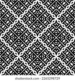 Vector geometric seamless pattern. Minimal ornamental background with abstract shapes. Black and white texture. Simple abstract ornament background. Dark repeat design for decor, fabric, cloth.