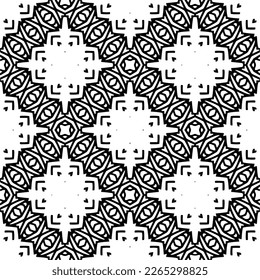 Vector geometric seamless pattern. Minimal ornamental background with abstract shapes. Black and white texture. Simple abstract ornament background. Dark repeat design for decor, fabric, cloth.