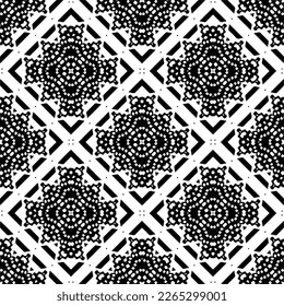 Vector geometric seamless pattern. Minimal ornamental background with abstract shapes. Black and white texture. Simple abstract ornament background. Dark repeat design for decor, fabric, cloth.