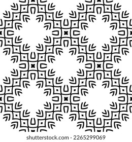 Vector geometric seamless pattern. Minimal ornamental background with abstract shapes. Black and white texture. Simple abstract ornament background. Dark repeat design for decor, fabric, cloth.