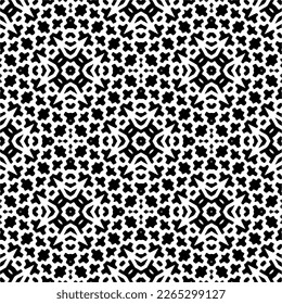 Vector geometric seamless pattern. Minimal ornamental background with abstract shapes. Black and white texture. Simple abstract ornament background. Dark repeat design for decor, fabric, cloth.