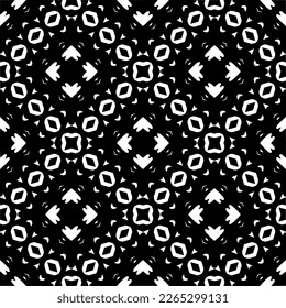 Vector geometric seamless pattern. Minimal ornamental background with abstract shapes. Black and white texture. Simple abstract ornament background. Dark repeat design for decor, fabric, cloth.