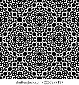 Vector geometric seamless pattern. Minimal ornamental background with abstract shapes. Black and white texture. Simple abstract ornament background. Dark repeat design for decor, fabric, cloth.