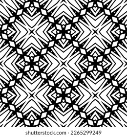 Vector geometric seamless pattern. Minimal ornamental background with abstract shapes. Black and white texture. Simple abstract ornament background. Dark repeat design for decor, fabric, cloth.