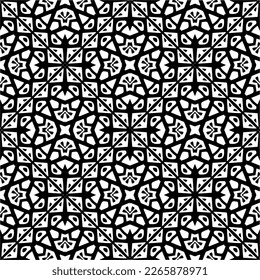 Vector geometric seamless pattern. Minimal ornamental background with abstract shapes. Black and white texture. Simple abstract ornament background. Dark repeat design for decor, fabric, cloth.