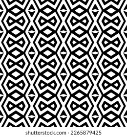 Vector geometric seamless pattern. Minimal ornamental background with abstract shapes. Black and white texture. Simple abstract ornament background. Dark repeat design for decor, fabric, cloth.