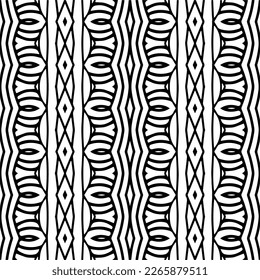 Vector geometric seamless pattern. Minimal ornamental background with abstract shapes. Black and white texture. Simple abstract ornament background. Dark repeat design for decor, fabric, cloth.