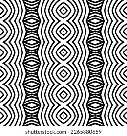 Vector geometric seamless pattern. Minimal ornamental background with abstract shapes. Black and white texture. Simple abstract ornament background. Dark repeat design for decor, fabric, cloth.