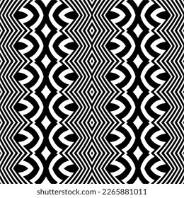 Vector geometric seamless pattern. Minimal ornamental background with abstract shapes. Black and white texture. Simple abstract ornament background. Dark repeat design for decor, fabric, cloth.