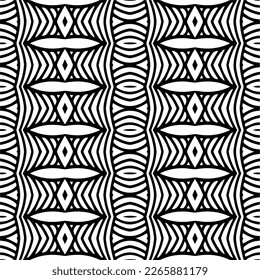 Vector geometric seamless pattern. Minimal ornamental background with abstract shapes. Black and white texture. Simple abstract ornament background. Dark repeat design for decor, fabric, cloth.
