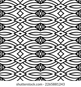 Vector geometric seamless pattern. Minimal ornamental background with abstract shapes. Black and white texture. Simple abstract ornament background. Dark repeat design for decor, fabric, cloth.