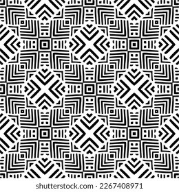 Vector geometric seamless pattern. Minimal ornamental background with abstract shapes. Black and white texture. Simple abstract ornament background. Dark repeat design for decor, fabric, cloth.