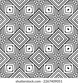 Vector geometric seamless pattern. Minimal ornamental background with abstract shapes. Black and white texture. Simple abstract ornament background. Dark repeat design for decor, fabric, cloth.