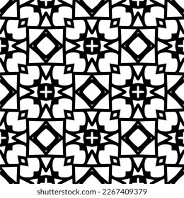 Vector geometric seamless pattern. Minimal ornamental background with abstract shapes. Black and white texture. Simple abstract ornament background. Dark repeat design for decor, fabric, cloth.
