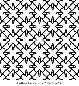 Vector geometric seamless pattern. Minimal ornamental background with abstract shapes. Black and white texture. Simple abstract ornament background. Dark repeat design for decor, fabric, cloth.