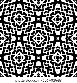 Vector geometric seamless pattern. Minimal ornamental background with abstract shapes. Black and white texture. Simple abstract ornament background. Dark repeat design for decor, fabric, cloth.