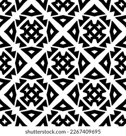 Vector geometric seamless pattern. Minimal ornamental background with abstract shapes. Black and white texture. Simple abstract ornament background. Dark repeat design for decor, fabric, cloth.