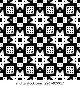 Vector geometric seamless pattern. Minimal ornamental background with abstract shapes. Black and white texture. Simple abstract ornament background. Dark repeat design for decor, fabric, cloth.