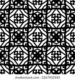 Vector geometric seamless pattern. Minimal ornamental background with abstract shapes. Black and white texture. Simple abstract ornament background. Dark repeat design for decor, fabric, cloth.