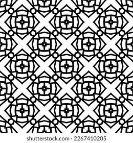 Vector geometric seamless pattern. Minimal ornamental background with abstract shapes. Black and white texture. Simple abstract ornament background. Dark repeat design for decor, fabric, cloth.